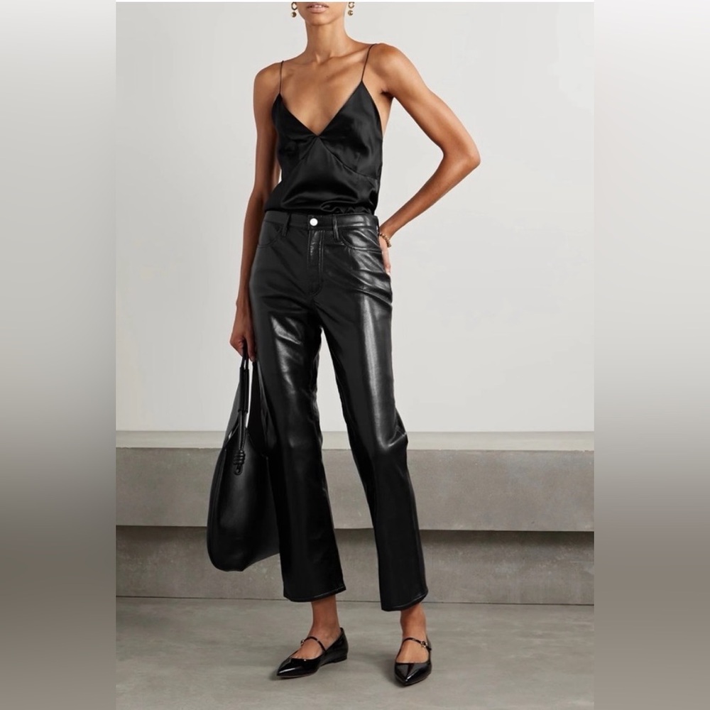 NWOT FRAME Le Jane Crop Black Leather Cropped Pants.  Size 25